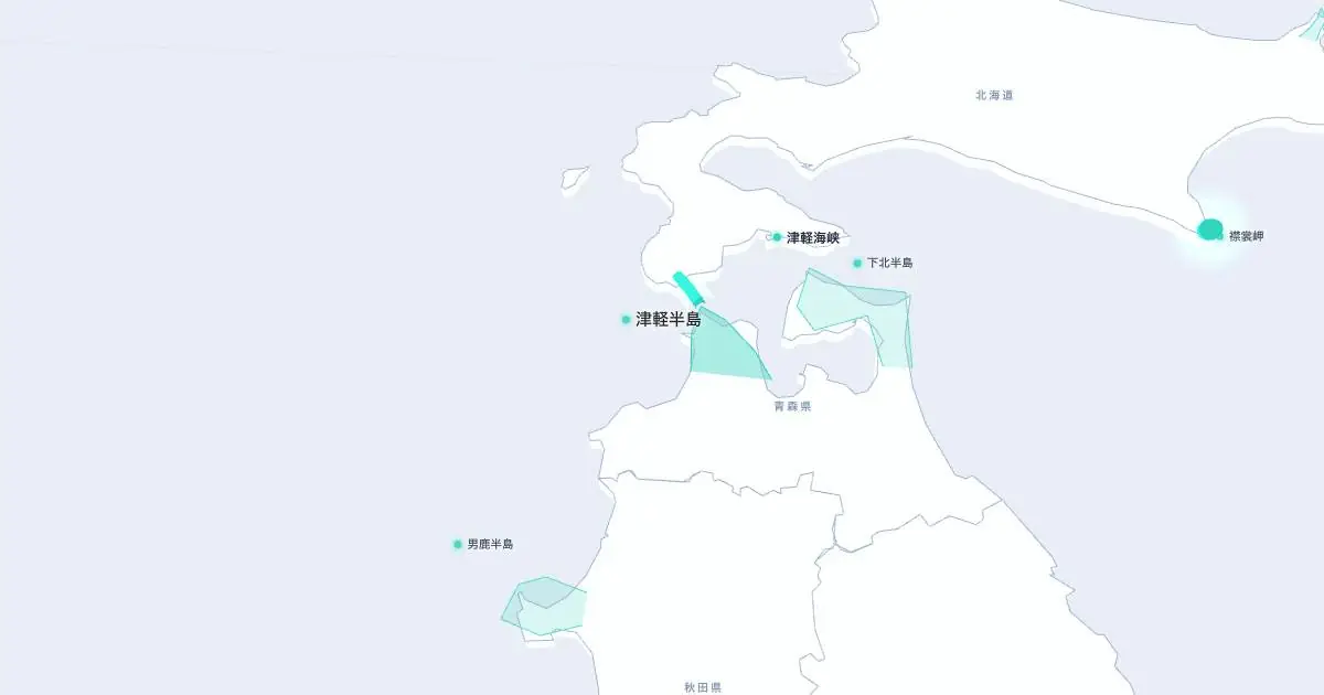 津軽半島の位置を示す3D日本地図