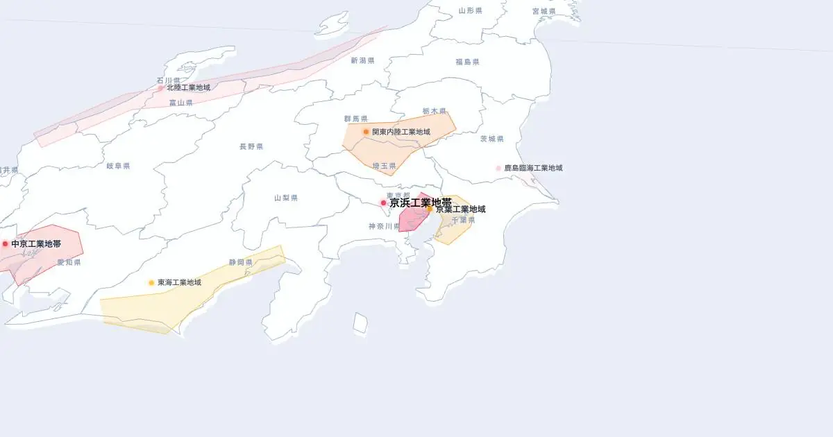 京浜工業地帯の位置を示す3D日本地図