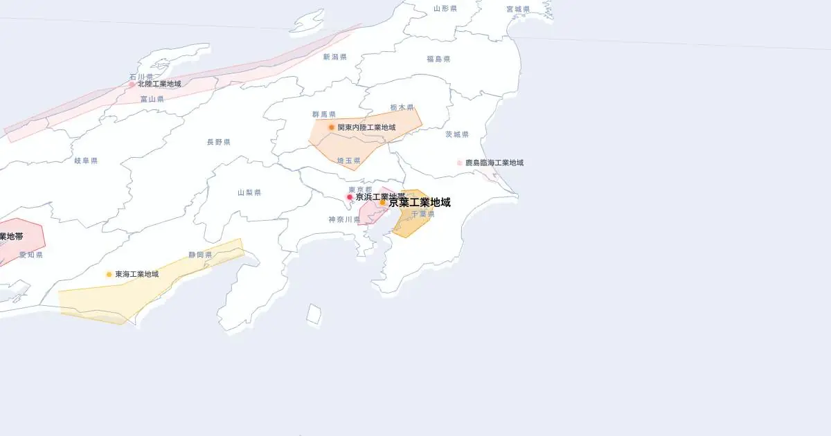 京葉工業地域の位置を示す3D日本地図