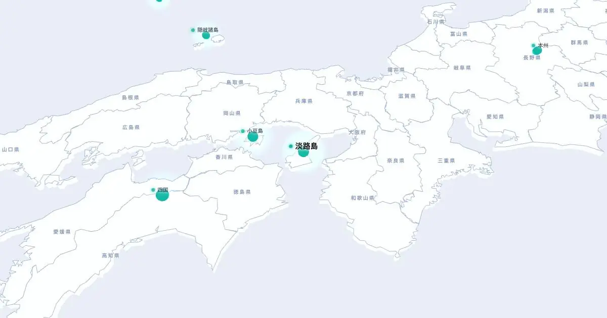 淡路島の位置を示す3D日本地図