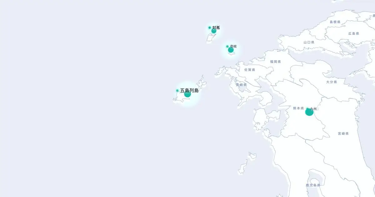 五島列島の位置を示す3D日本地図