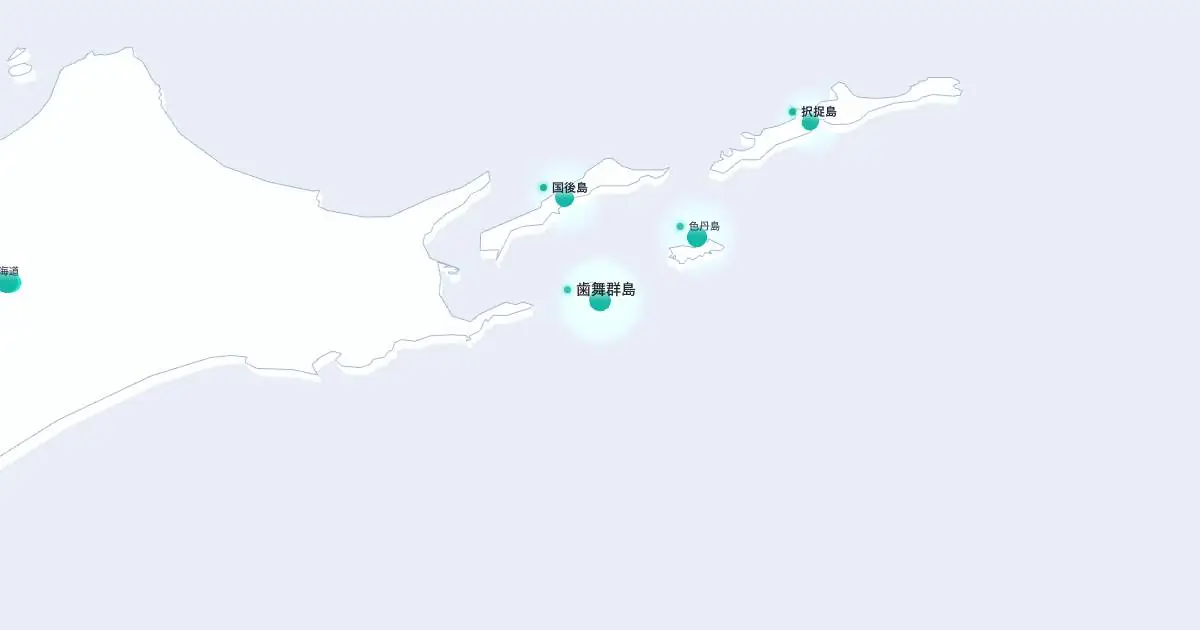 歯舞群島の位置を示す3D日本地図