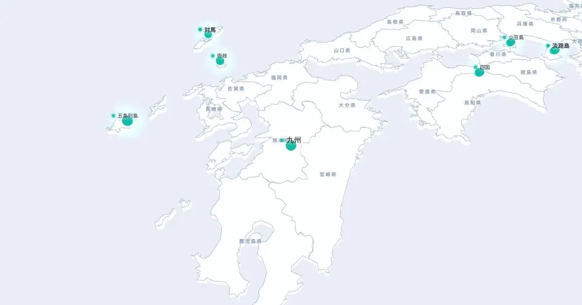 九州の位置を示す3D日本地図