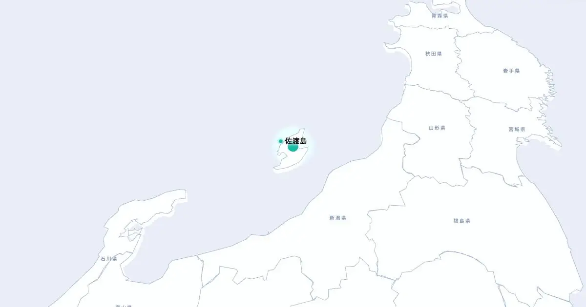 佐渡島の位置を示す3D日本地図
