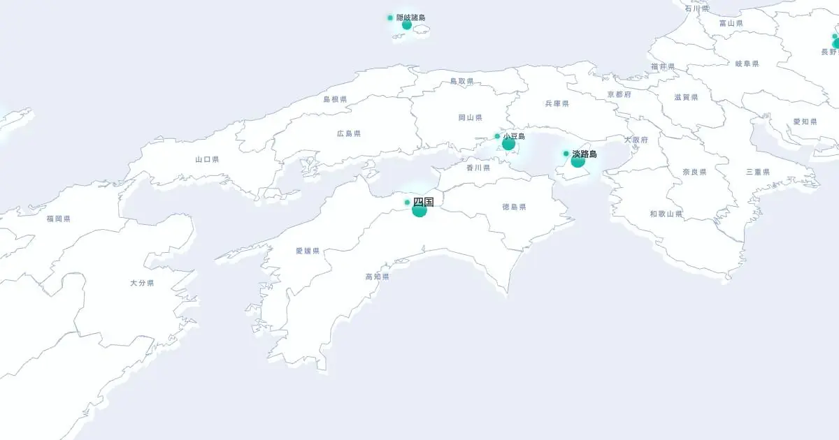 四国の位置を示す3D日本地図