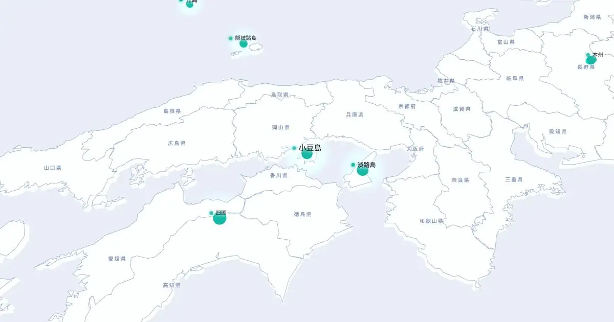小豆島の位置を示す3D日本地図