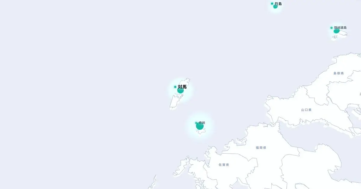 対馬の位置を示す3D日本地図