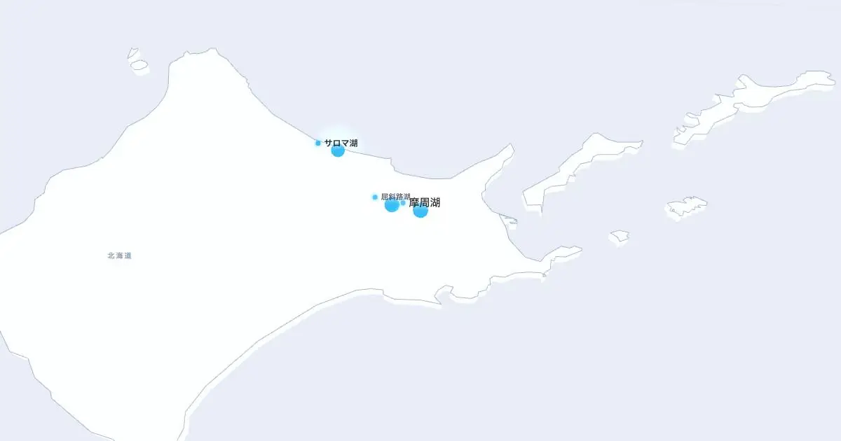 摩周湖の位置を示す3D日本地図