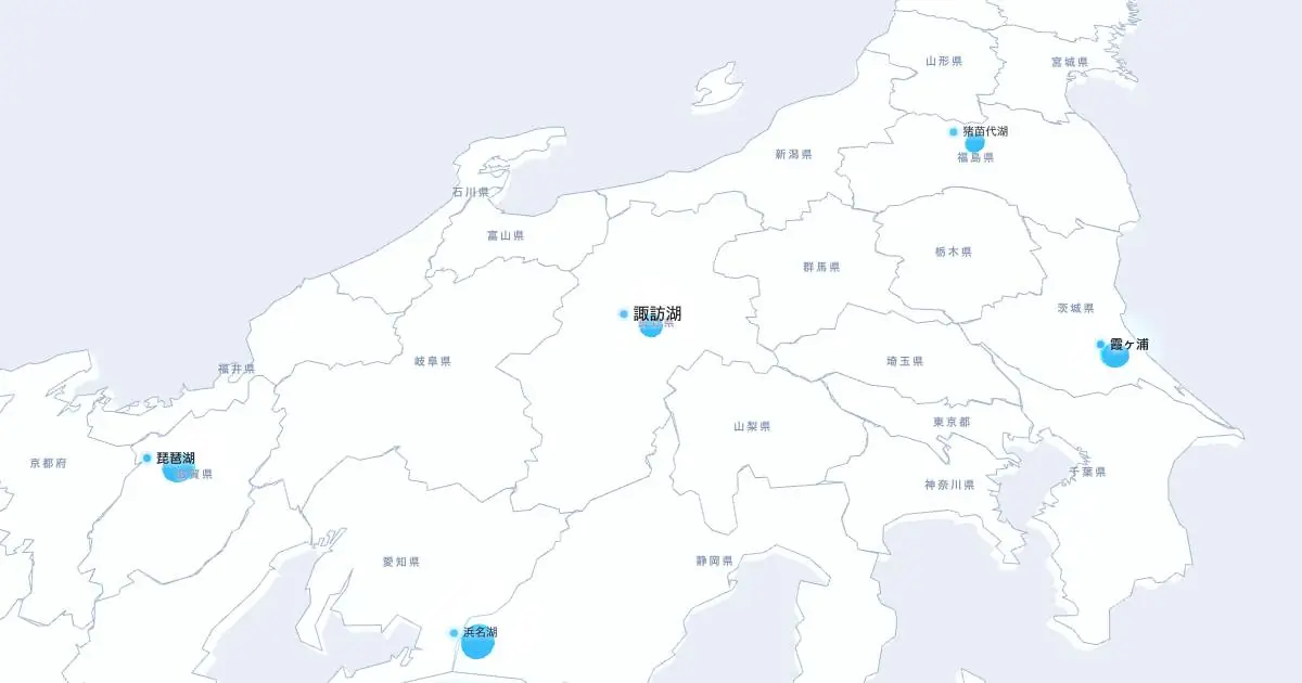 諏訪湖の位置を示す3D日本地図