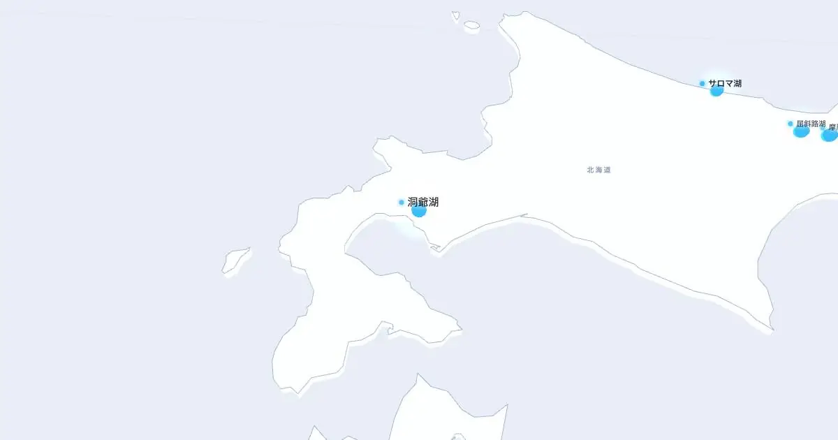 洞爺湖の位置を示す3D日本地図