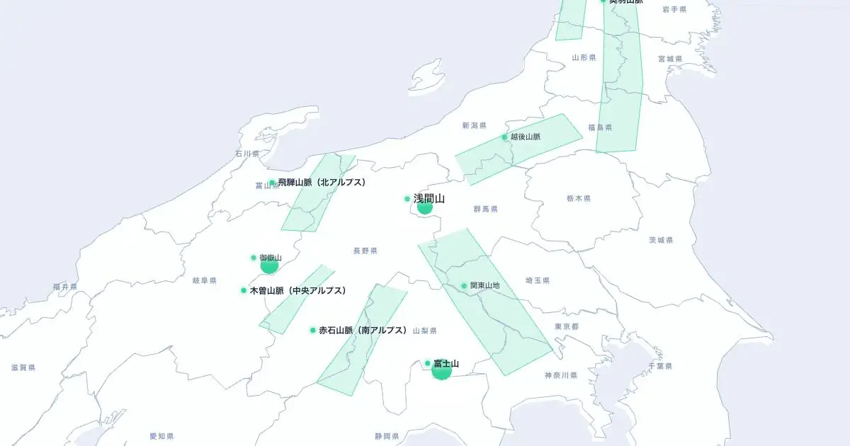 浅間山の位置を示す3D日本地図