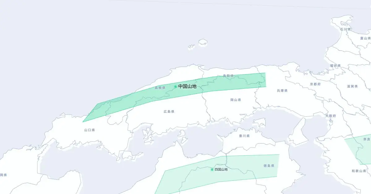 中国山地の位置を示す3D日本地図