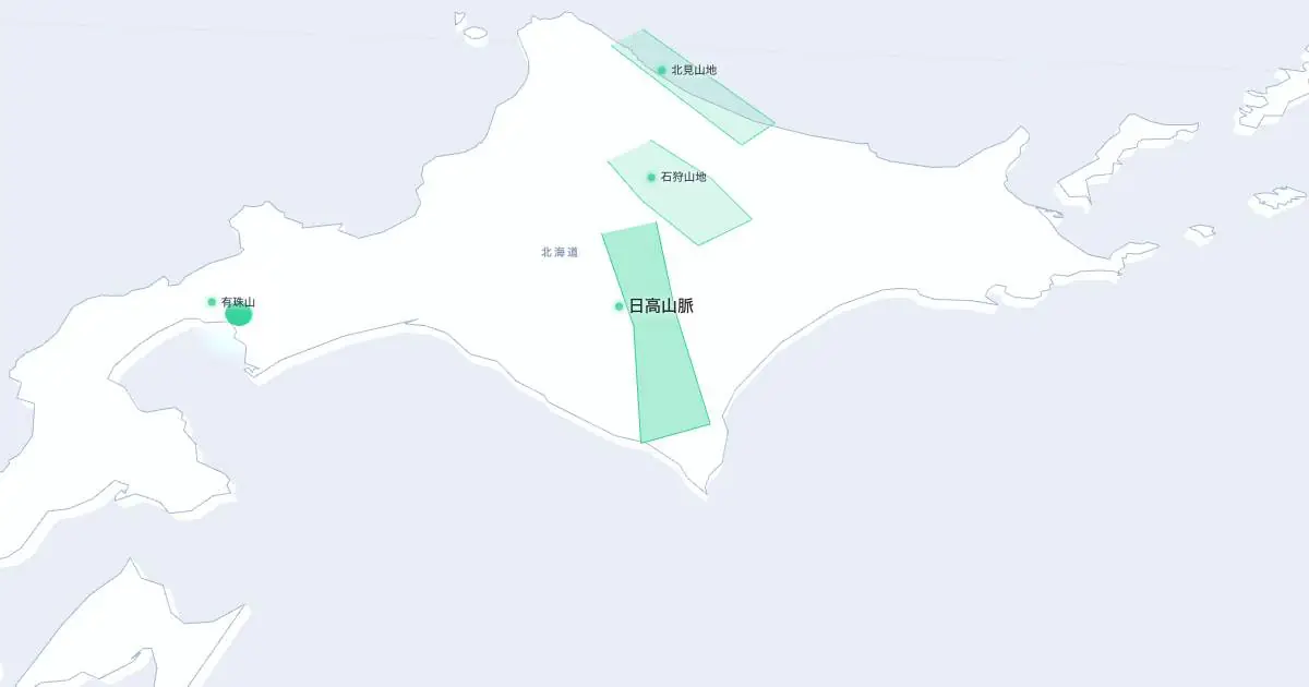 日高山脈の位置を示す3D日本地図