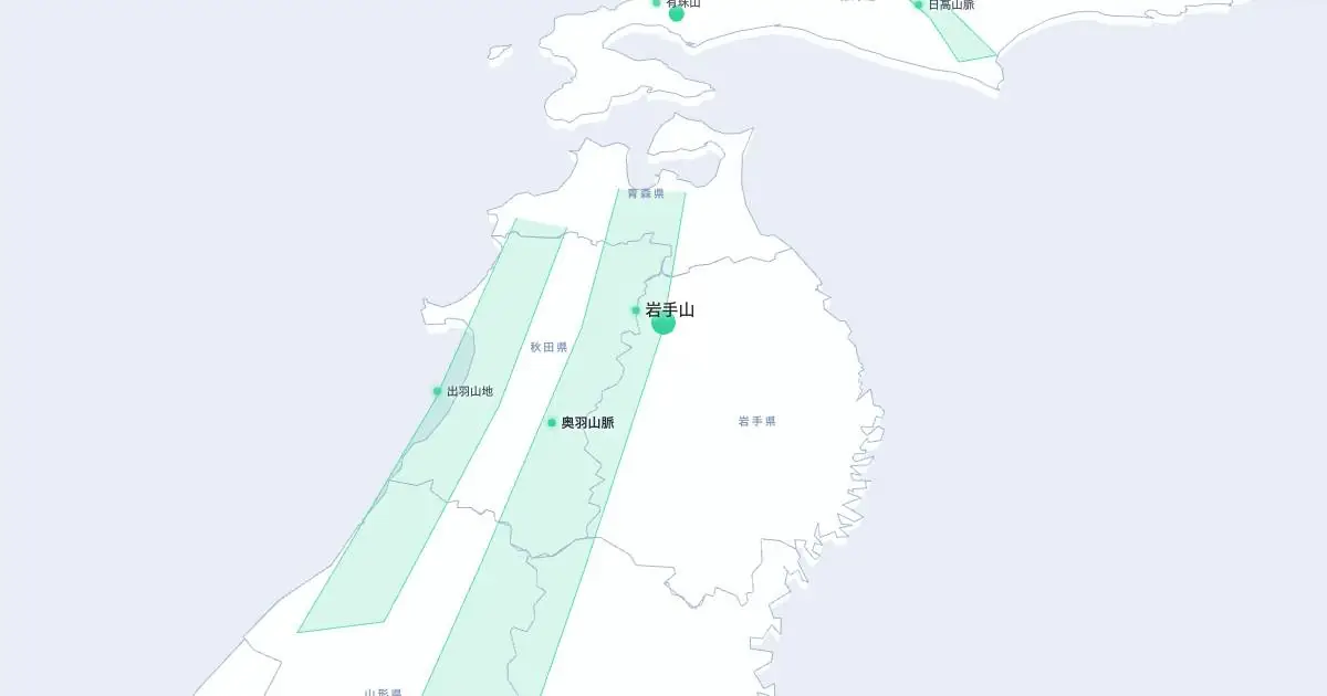岩手山の位置を示す3D日本地図
