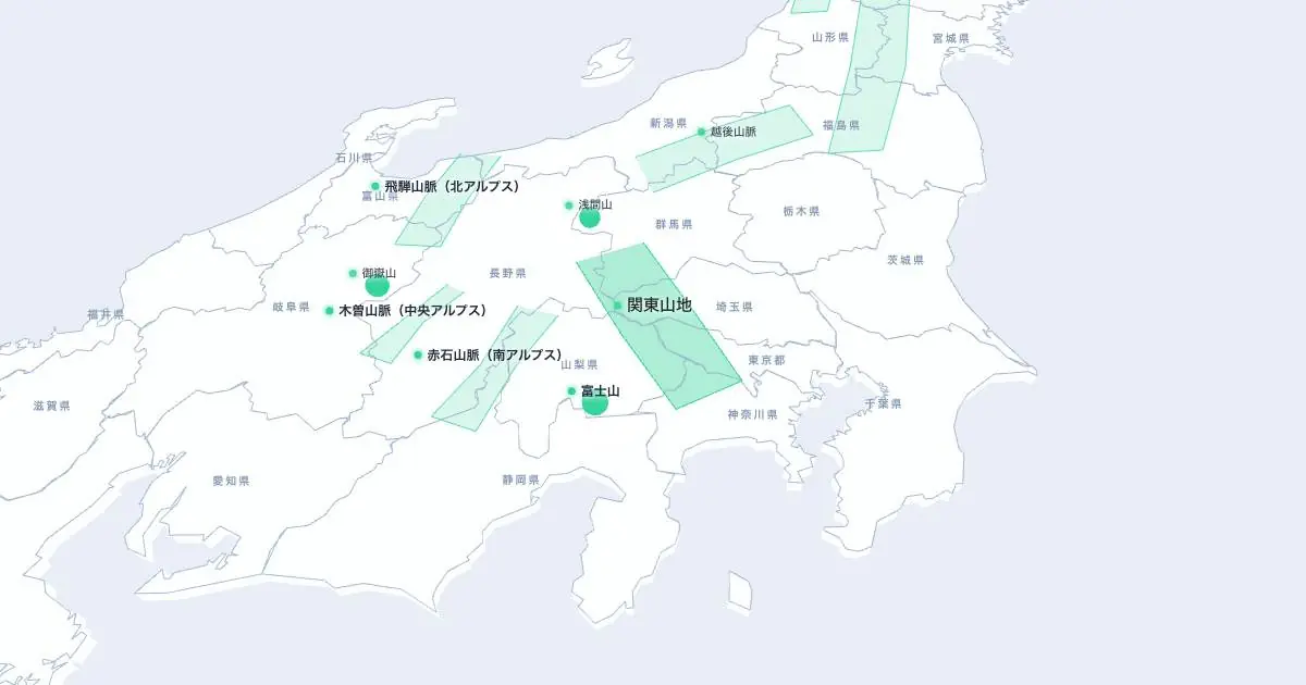 関東山地の位置を示す3D日本地図