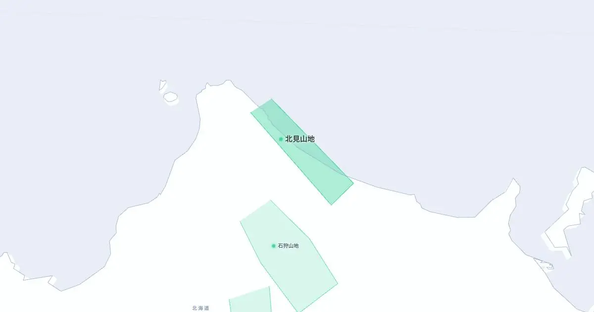北見山地の位置を示す3D日本地図