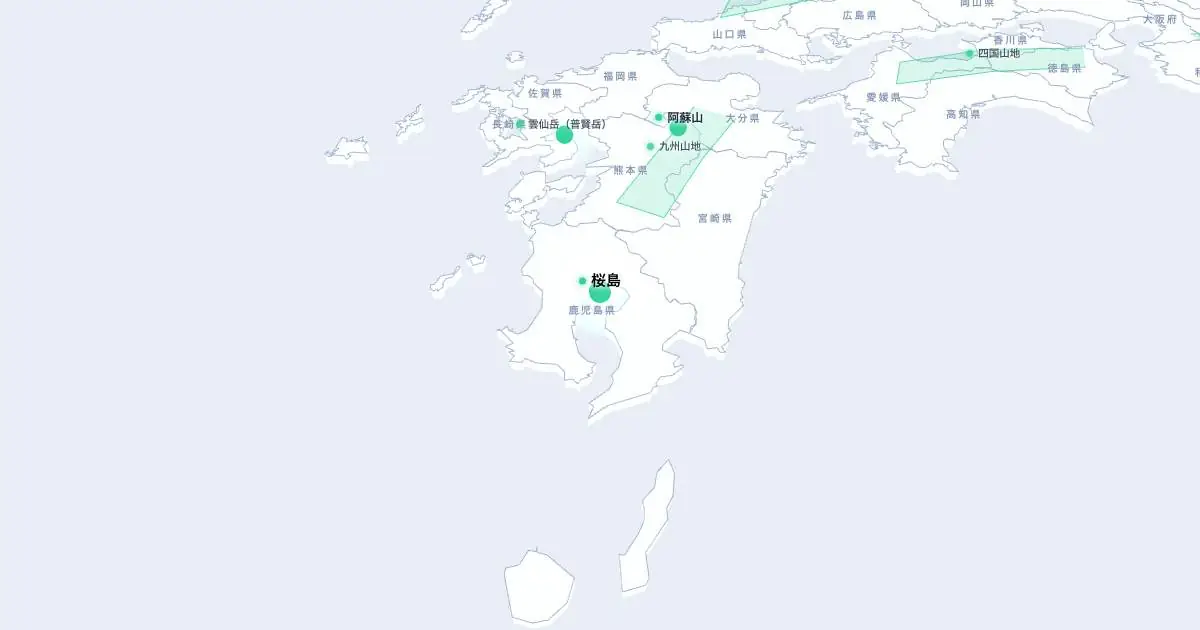 桜島の位置を示す3D日本地図