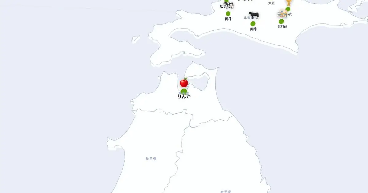 りんごの位置を示す3D日本地図