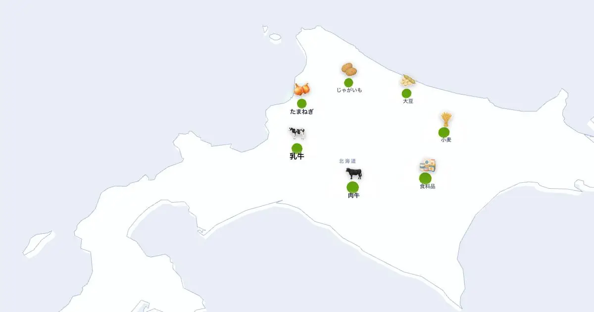 乳牛の位置を示す3D日本地図