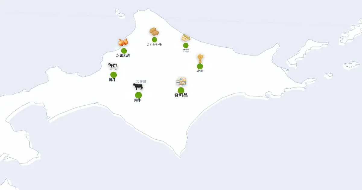 食料品の位置を示す3D日本地図