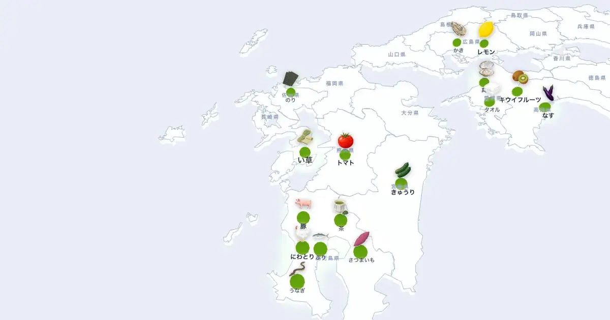 い草（たたみ表）の位置を示す3D日本地図