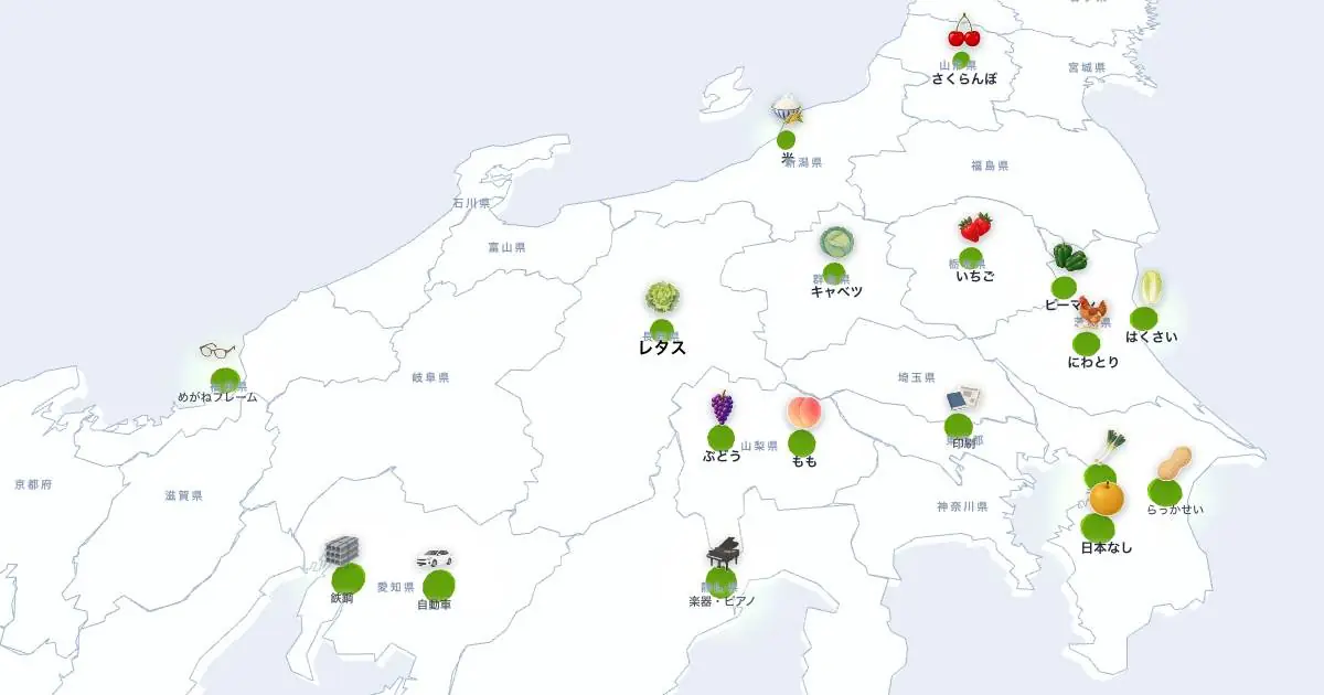 レタスの位置を示す3D日本地図