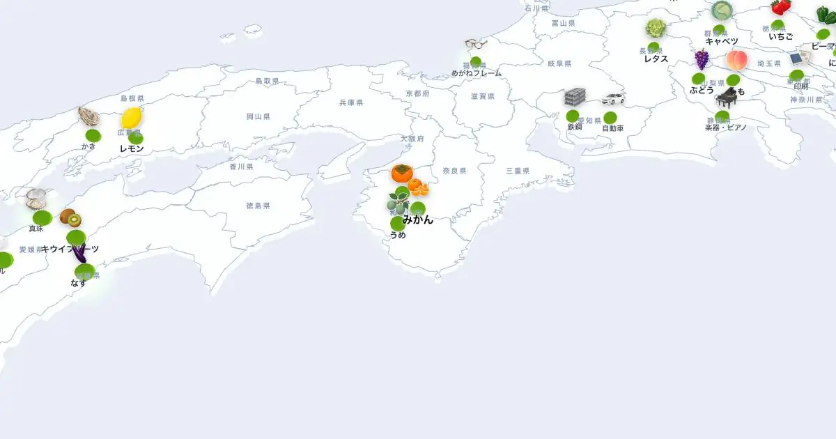 みかんの位置を示す3D日本地図