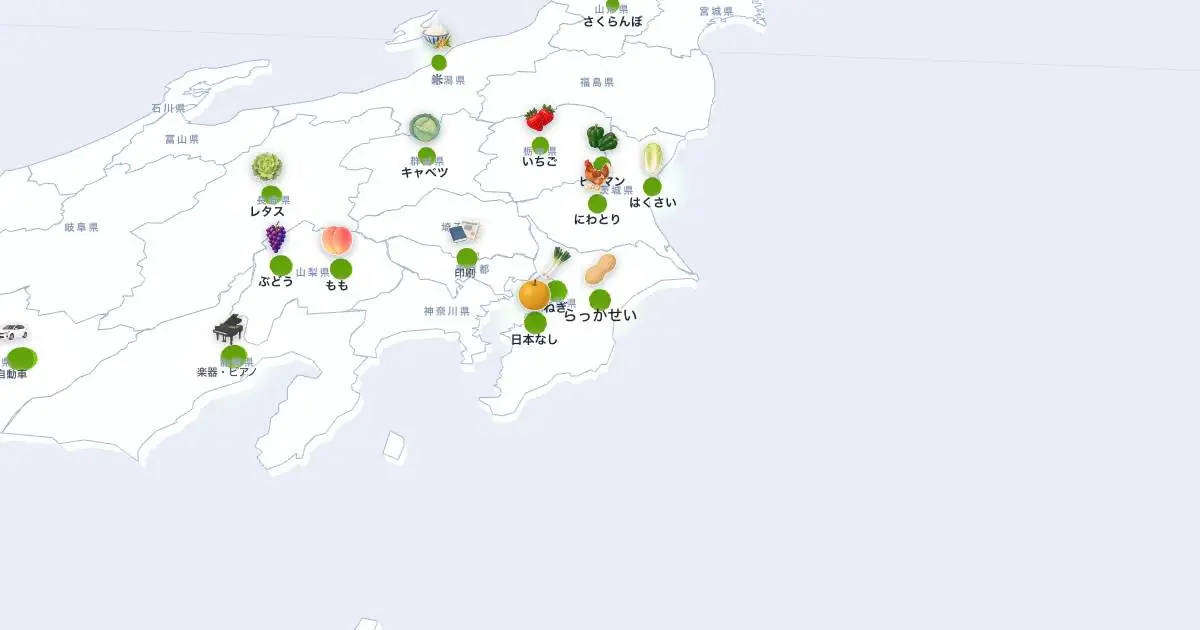 らっかせいの位置を示す3D日本地図
