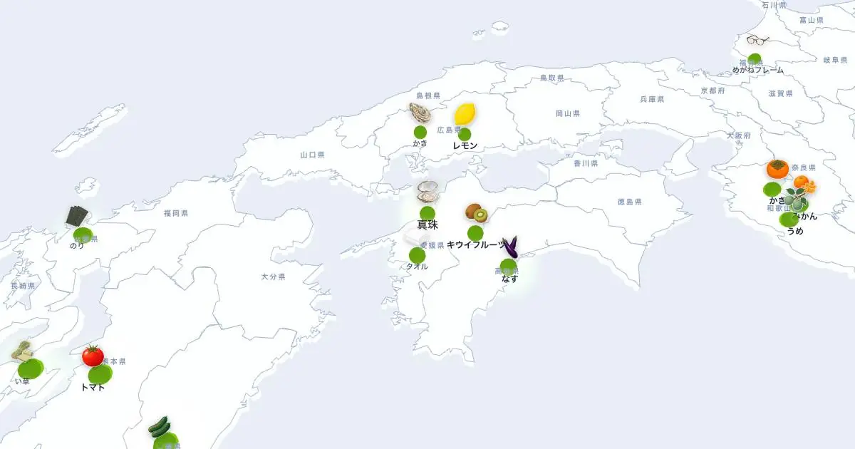 真珠の位置を示す3D日本地図