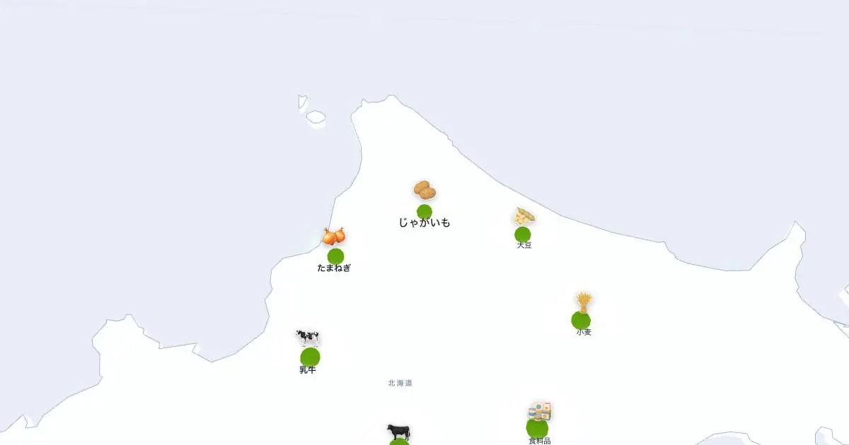 じゃがいもの位置を示す3D日本地図
