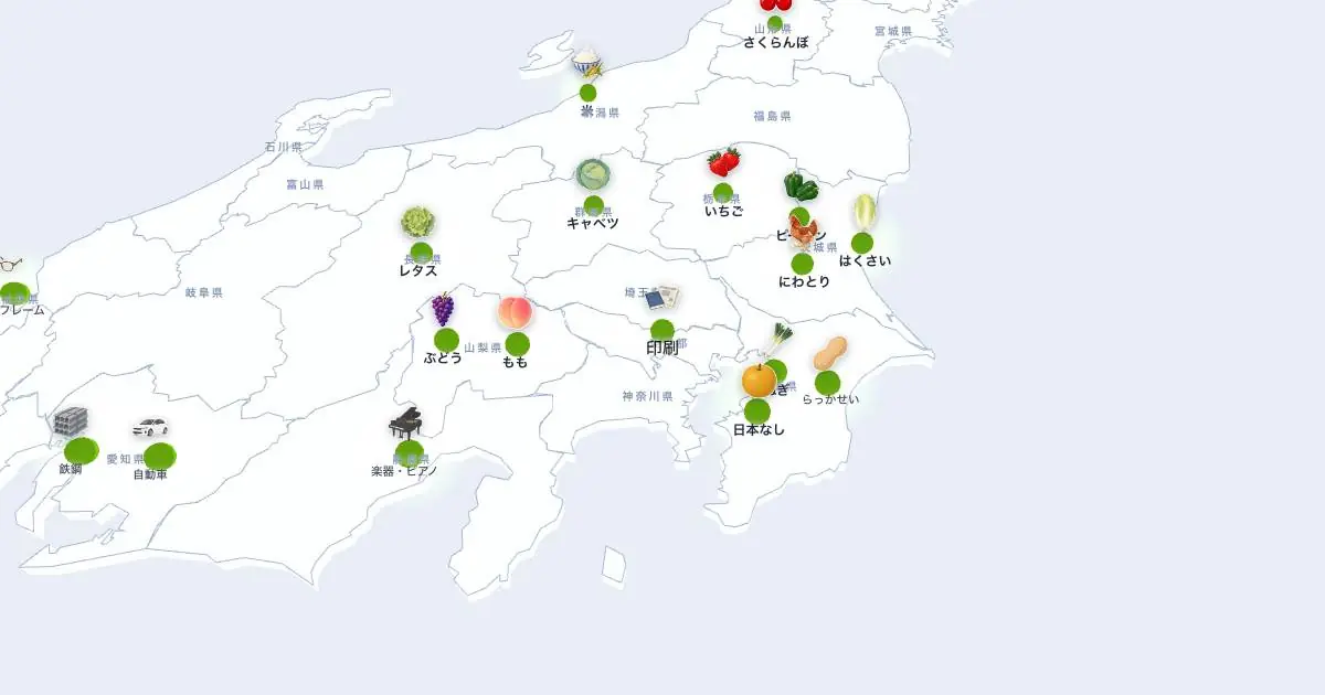 印刷の位置を示す3D日本地図