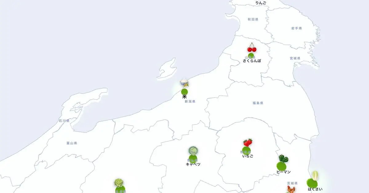 米の位置を示す3D日本地図