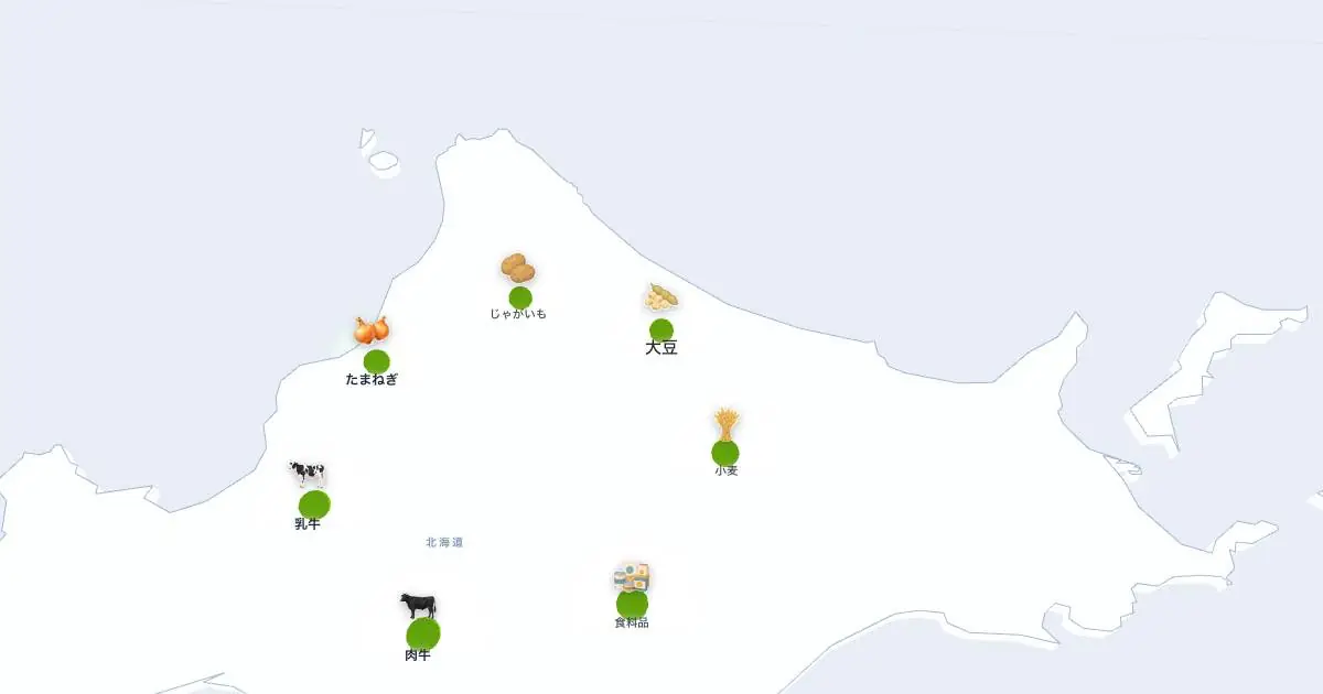 大豆の位置を示す3D日本地図