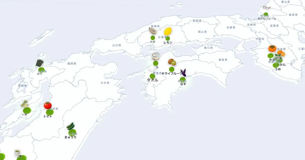 タオルの位置を示す3D日本地図