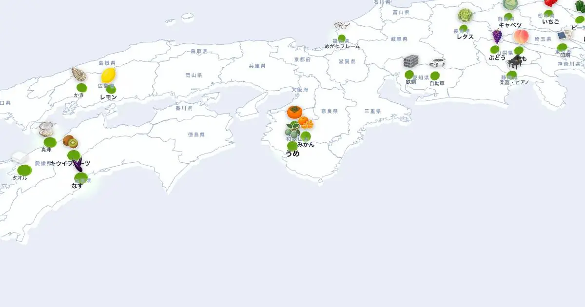うめの位置を示す3D日本地図