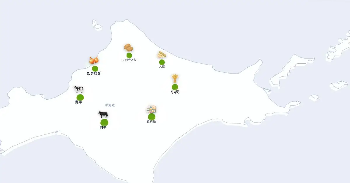 小麦の位置を示す3D日本地図