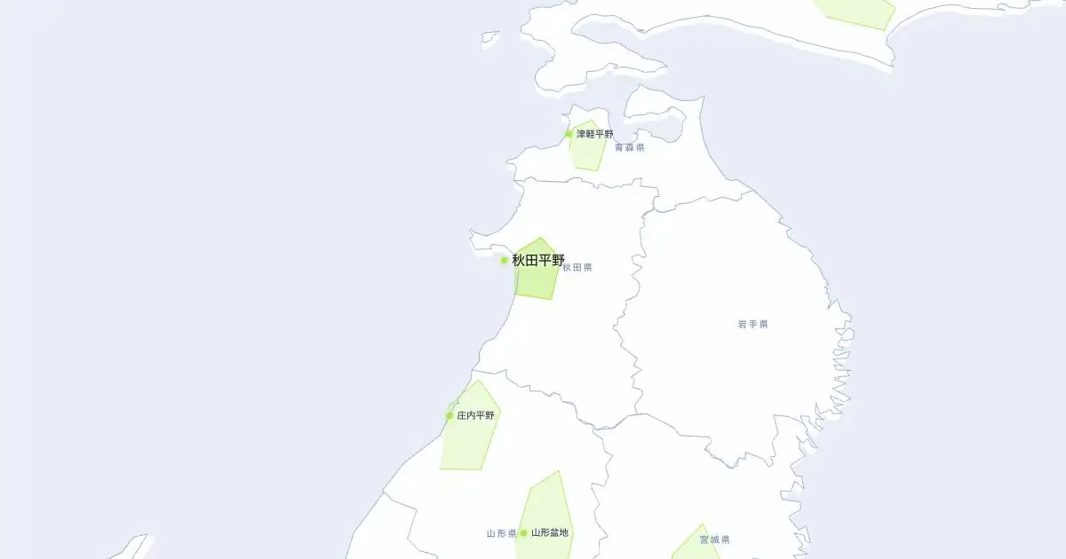 秋田平野の位置を示す3D日本地図