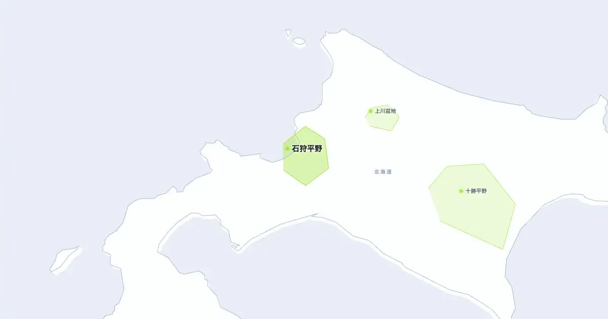 石狩平野の位置を示す3D日本地図