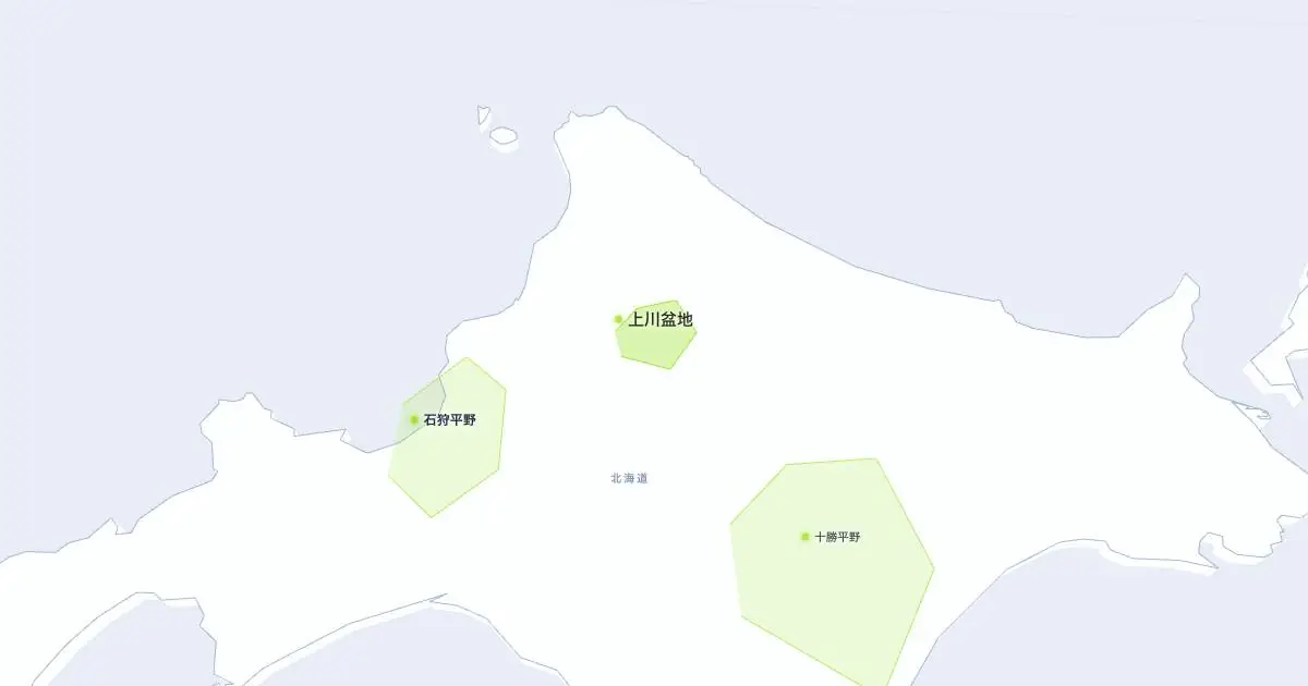 上川盆地の位置を示す3D日本地図