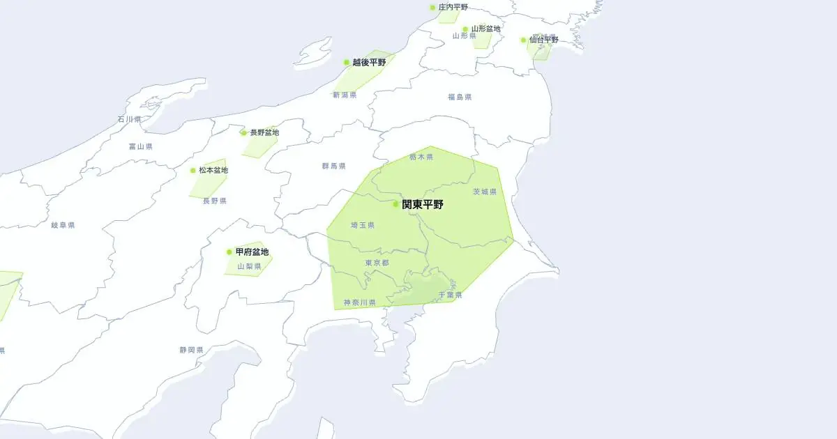 関東平野の位置を示す3D日本地図
