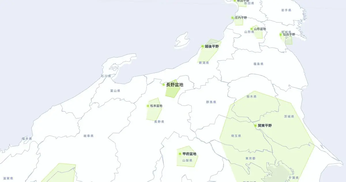 長野盆地の位置を示す3D日本地図
