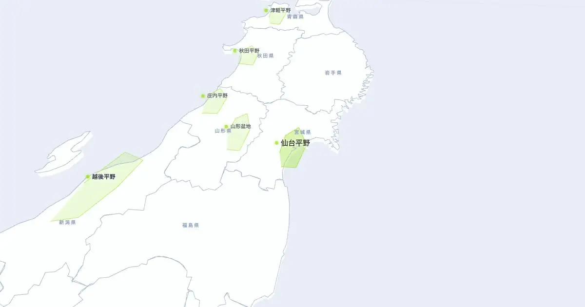 仙台平野の位置を示す3D日本地図