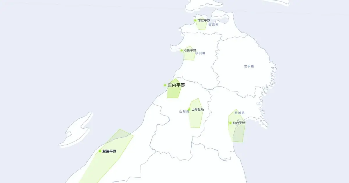 庄内平野の位置を示す3D日本地図