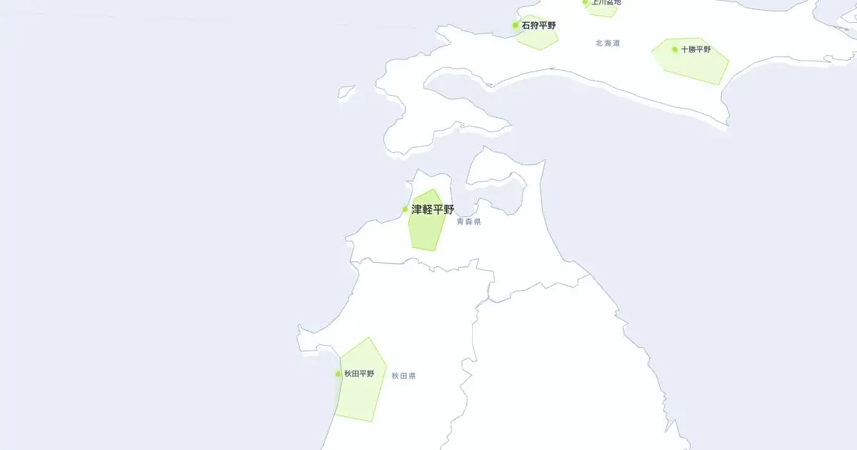 津軽平野の位置を示す3D日本地図