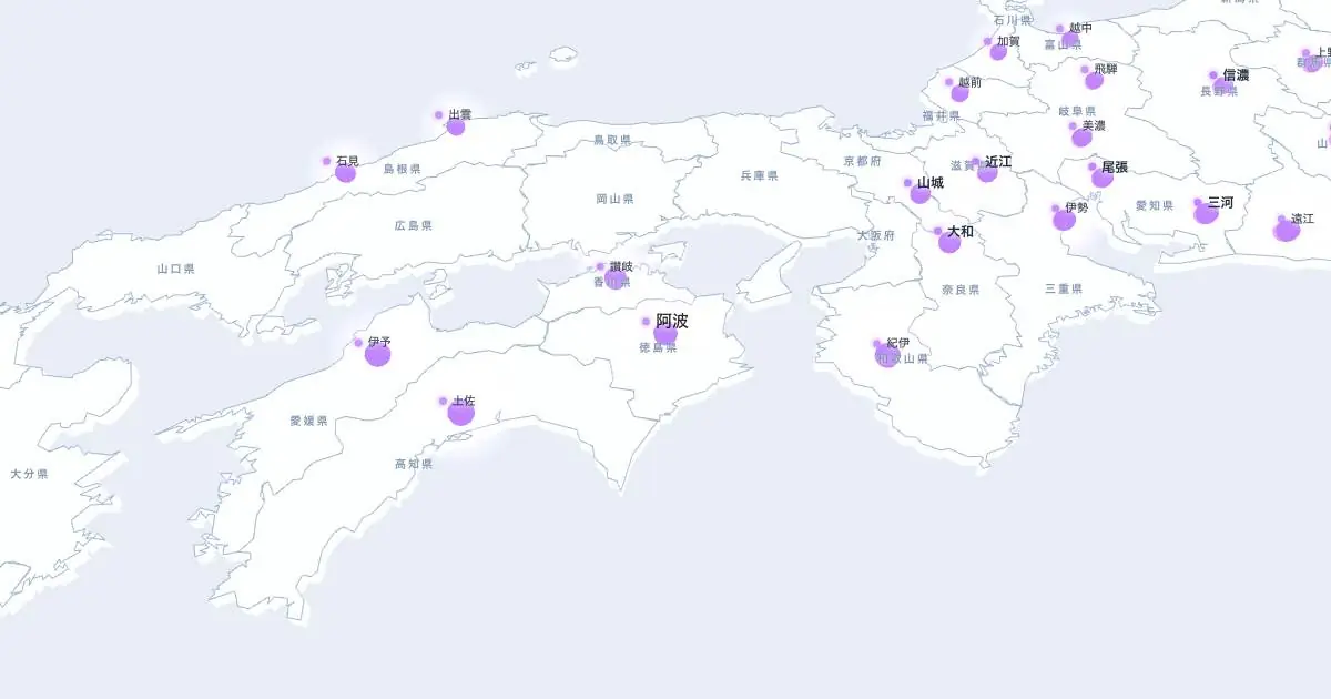 阿波の位置を示す3D日本地図