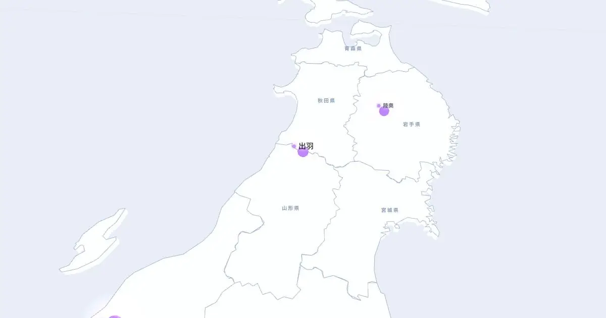 出羽の位置を示す3D日本地図
