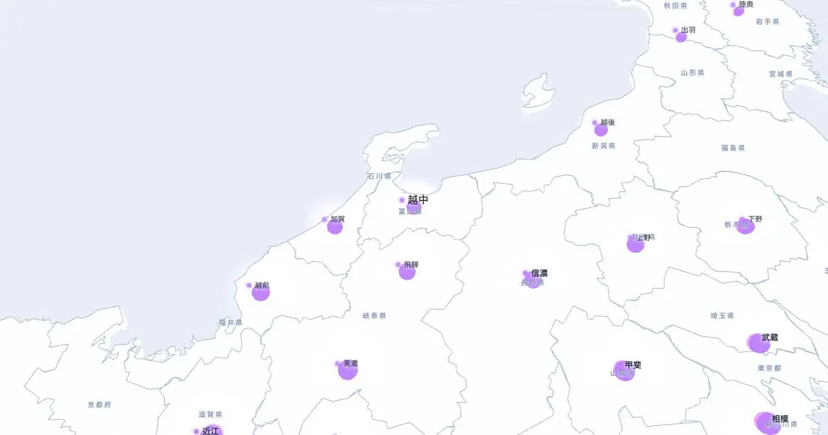 越中の位置を示す3D日本地図
