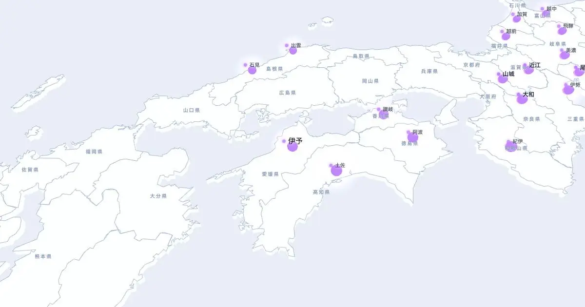 伊予の位置を示す3D日本地図