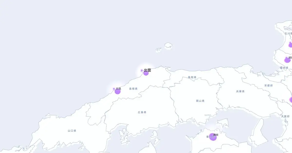出雲の位置を示す3D日本地図