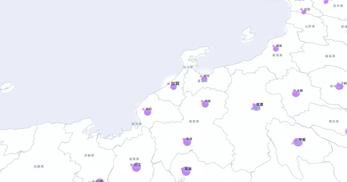 加賀の位置を示す3D日本地図